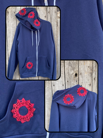 XLarge Navy Upcycled Donut Doily Phish Zip Up Hoodie - Hood Donuts