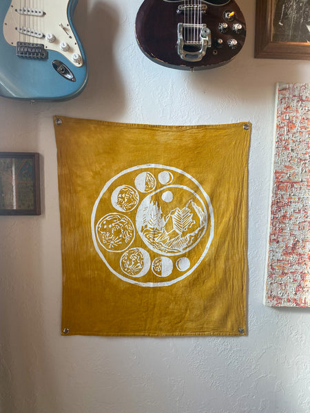 Forest Moon Phase Wall Hanging in Goldenrod Yellow