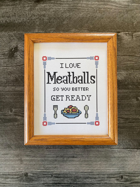 Phish I love Meatballs Cross Stitch Paper Art Print