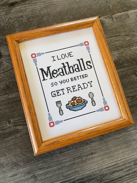 Phish I love Meatballs Cross Stitch Paper Art Print