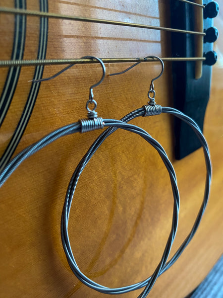 Jumbo Silver Guitar String Hoop Earrings